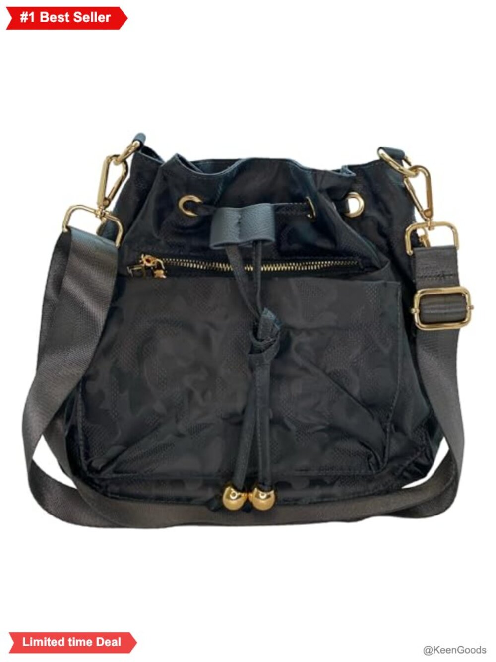 Nylon Bucket Crossbody Bag Lightweight Drawstring Adjustable Strap